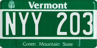 VT license plate NYY203