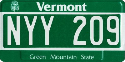 VT license plate NYY209