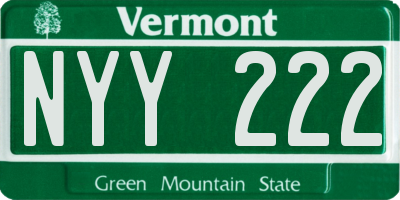 VT license plate NYY222