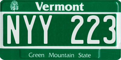 VT license plate NYY223