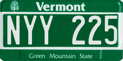VT license plate NYY225