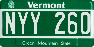 VT license plate NYY260