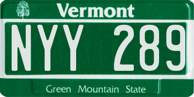 VT license plate NYY289