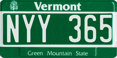 VT license plate NYY365