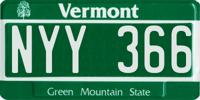 VT license plate NYY366