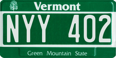VT license plate NYY402