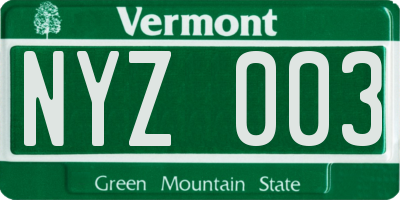 VT license plate NYZ003