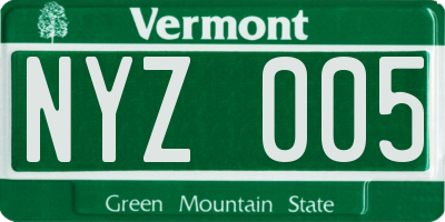 VT license plate NYZ005