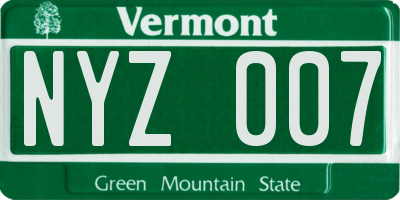 VT license plate NYZ007