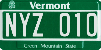 VT license plate NYZ010