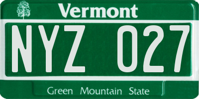 VT license plate NYZ027