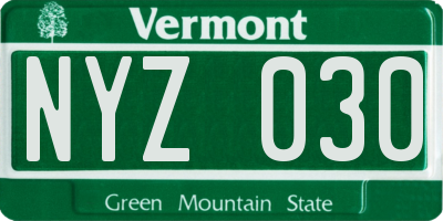 VT license plate NYZ030