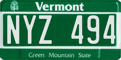 VT license plate NYZ494