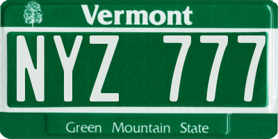 VT license plate NYZ777