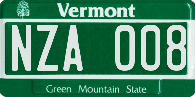 VT license plate NZA008