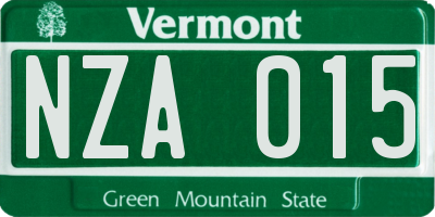 VT license plate NZA015