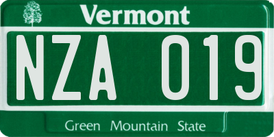 VT license plate NZA019
