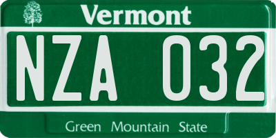 VT license plate NZA032