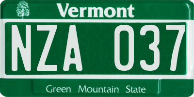 VT license plate NZA037