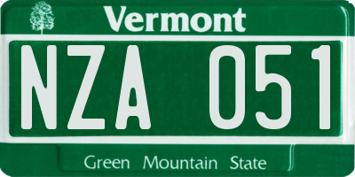 VT license plate NZA051