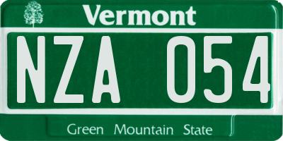 VT license plate NZA054