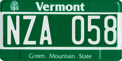 VT license plate NZA058