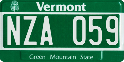 VT license plate NZA059