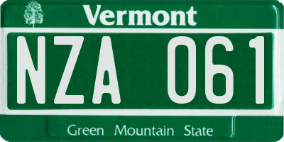 VT license plate NZA061
