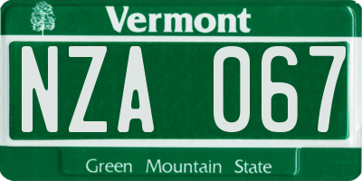 VT license plate NZA067