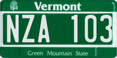 VT license plate NZA103
