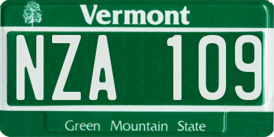 VT license plate NZA109