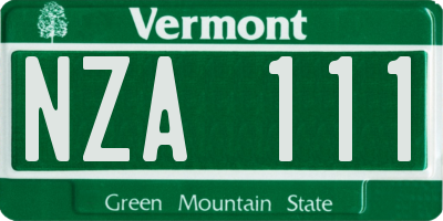 VT license plate NZA111