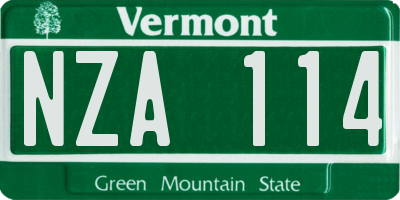 VT license plate NZA114