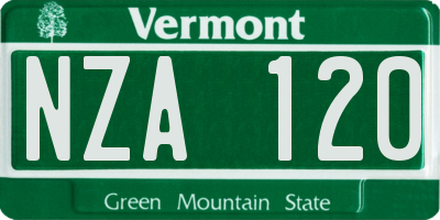 VT license plate NZA120