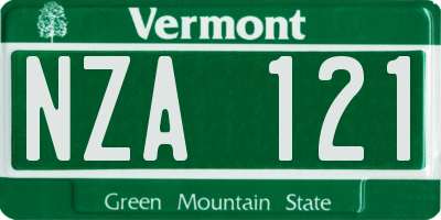 VT license plate NZA121