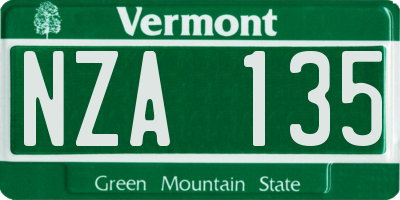 VT license plate NZA135
