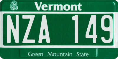 VT license plate NZA149