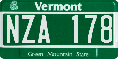 VT license plate NZA178
