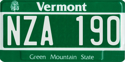 VT license plate NZA190