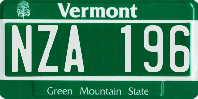 VT license plate NZA196