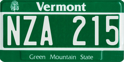 VT license plate NZA215