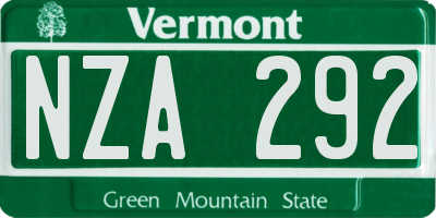 VT license plate NZA292