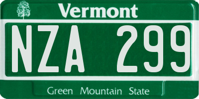 VT license plate NZA299