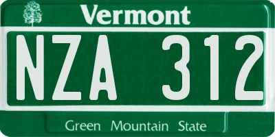 VT license plate NZA312