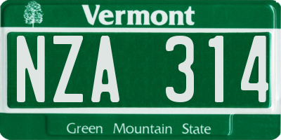 VT license plate NZA314