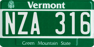 VT license plate NZA316