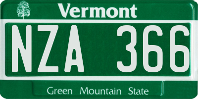 VT license plate NZA366
