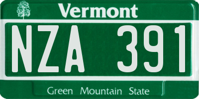 VT license plate NZA391