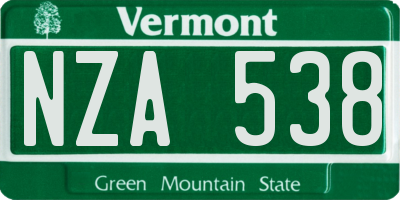 VT license plate NZA538