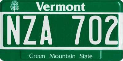 VT license plate NZA702